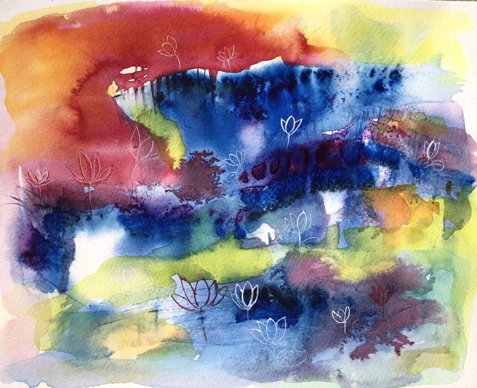 Where the flowers grow - Works on paper: Paintings/Landscapes: watercolor and ink, 9"×12", USD 300